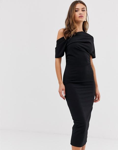 Vestido De Tubo Con Hombros Plisados En Negro De Asos Design