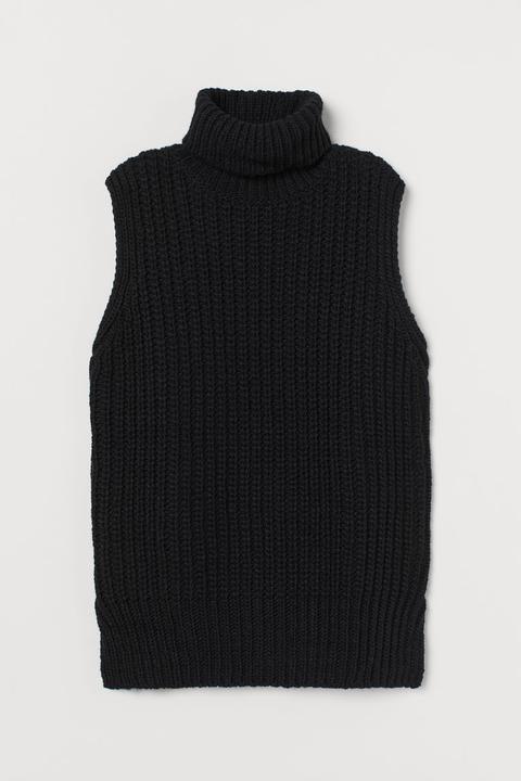 Polo-neck Sweater Vest - Black