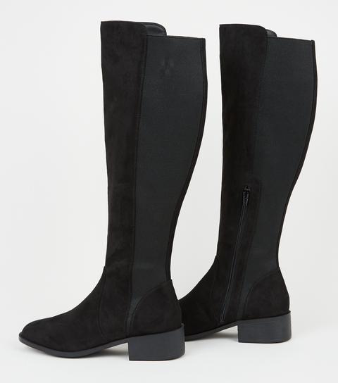 Black Suedette Flat Knee High Boots New Look Vegan