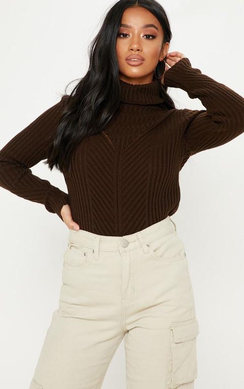 Petite Chocolate Brown High Neck Jumper