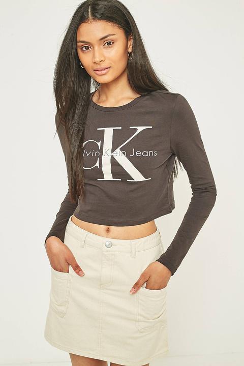 Calvin Klein Jeans Long Sleeve Cropped T-shirt - Womens L