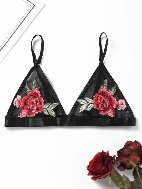 Bralette In Maglia Trasparente Con Ricamo