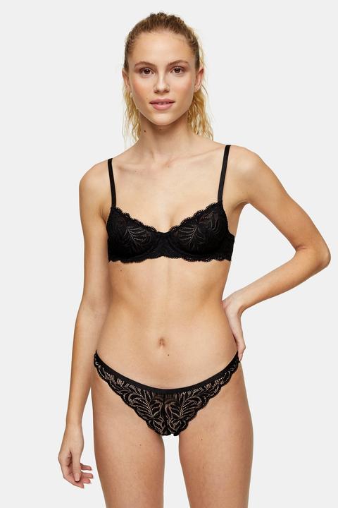 Womens Black Leaf Lace Bra - Black, Black