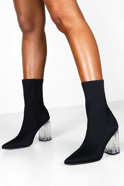 black sock boots clear heel