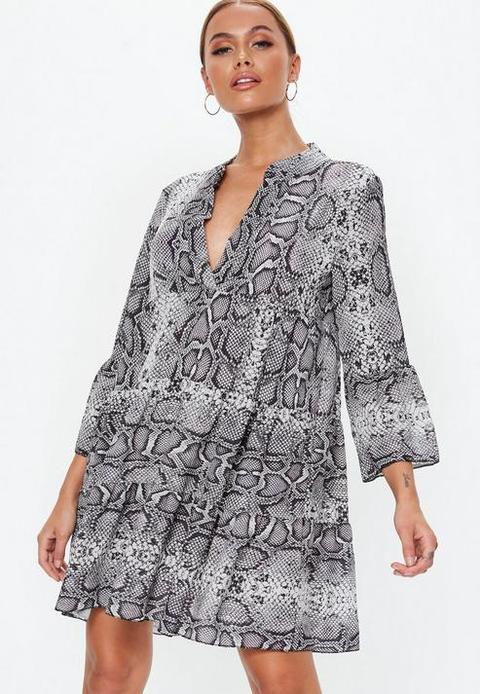 Grey Snake Print Smock Dress, Grey