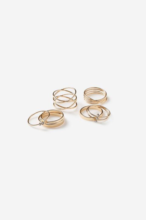 Womens **wire Cross Over Ring Pack - Gold, Gold