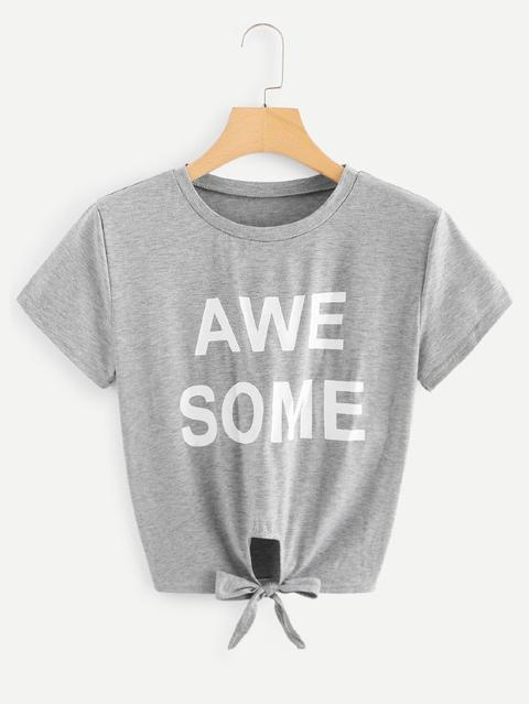 T-shirt Mit Buchstaben Muster Und Knoten