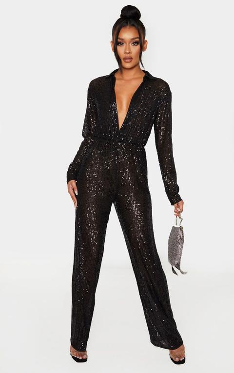 black sequin jumpsuit long sleeve