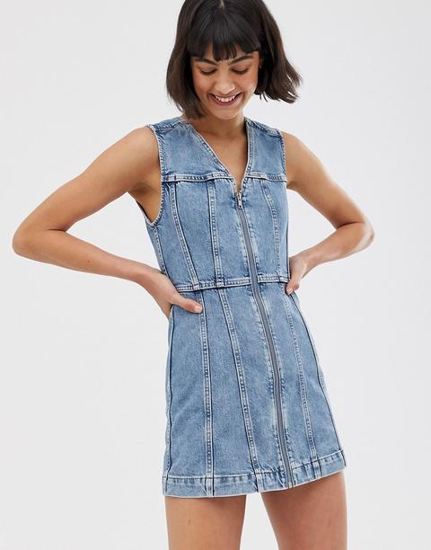Weekday - Robe Courte En Jean Avec Fermeture Éclair - Bleu