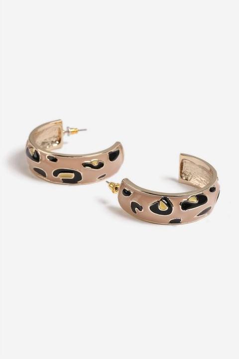 Womens Thick Hoop Leopard Earrings - Brown, Brown