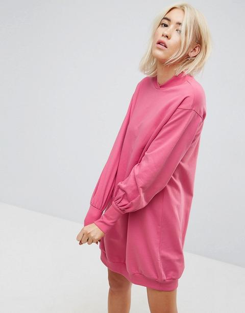 Asos - Vestito Felpa Oversize Con Maniche A Palloncino - Rosa