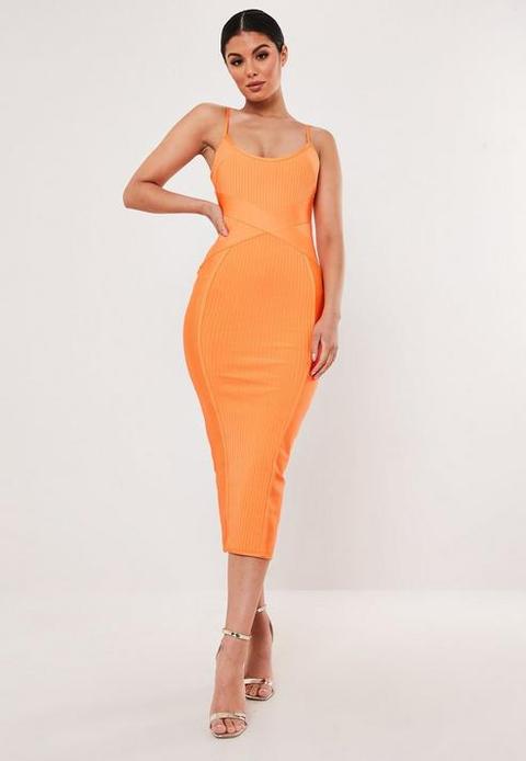 Premium Orange Bandage Cross Front Cami Midaxi Dress, Orange