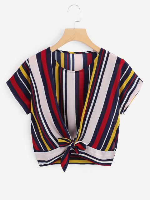 Blusa De Rayas Bajo Con Cordón
