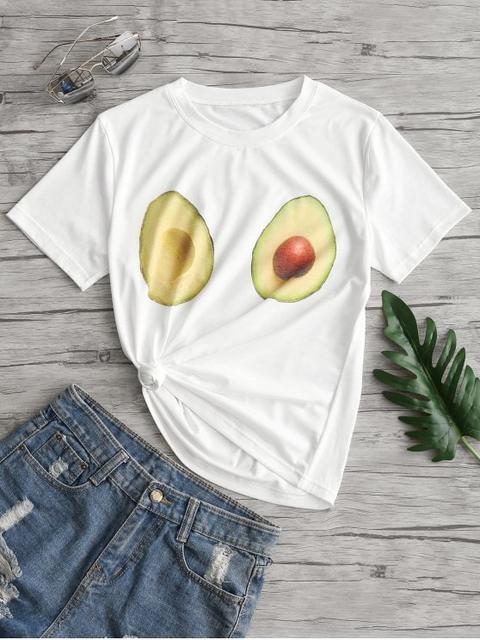 Camiseta Con Cuello Redondo Y Estampado De Frutas White Light Pink