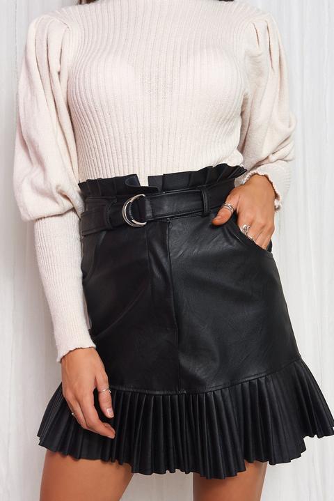 Beige Puff Sleeve High Neck Jumper