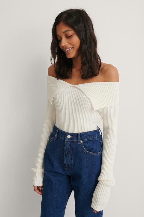 Na-kd Trend Pull Tricoté Épaules Dénudées - Offwhite