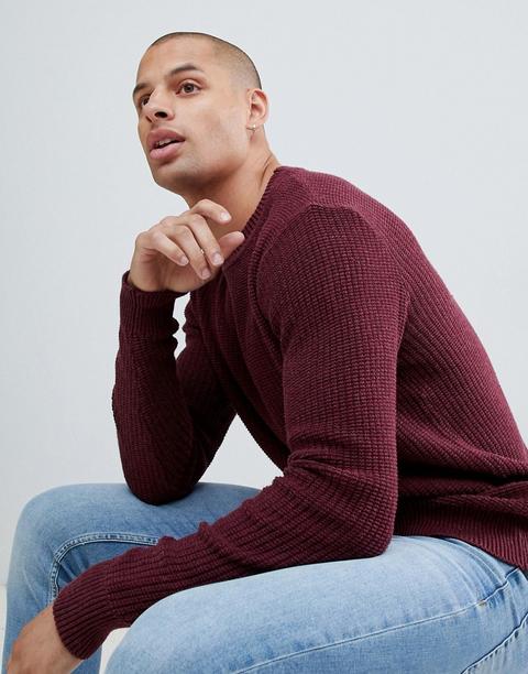 Pull&bear - Maglione Lavorato Bordeaux - Rosso