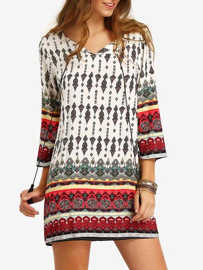 Vestido Abertura Estampado Étnico -multicolor
