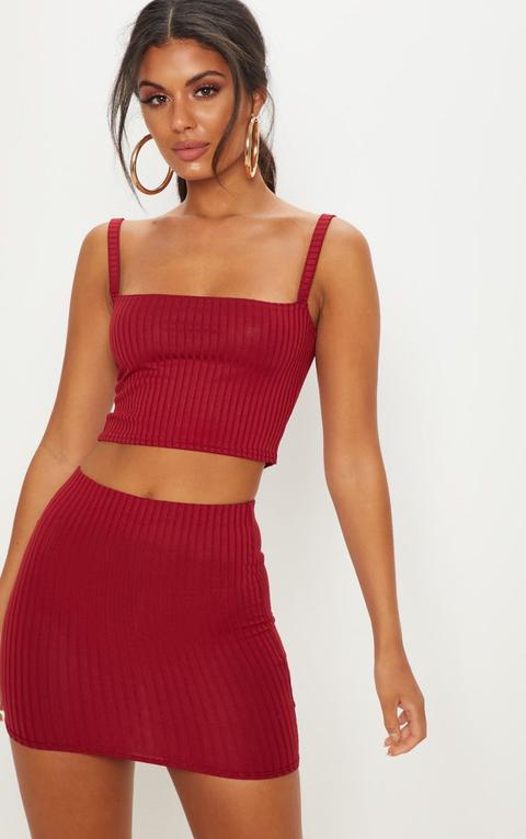 Burgundy Rib Mini Skirt