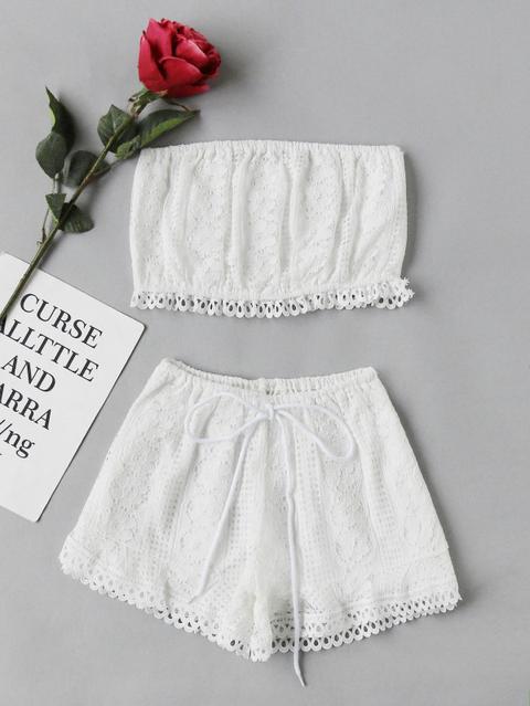 Lace Corto A Fascia Top E Shorts Set