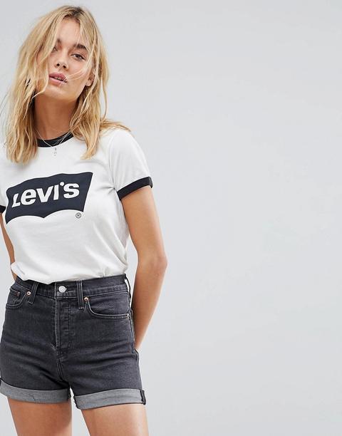 Levi's - T-shirt Con Logo Ad Ala Di Pipistrello E Bordi A Contrasto - Bianco