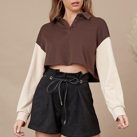 Colour Block Button Detail Crop Pullover