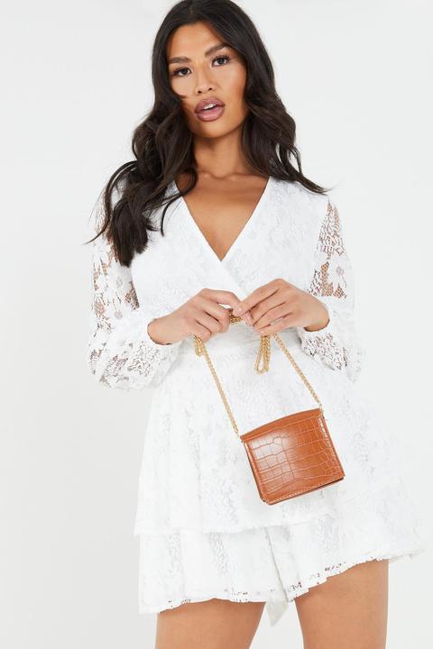 White Lace V Neck Playsuit