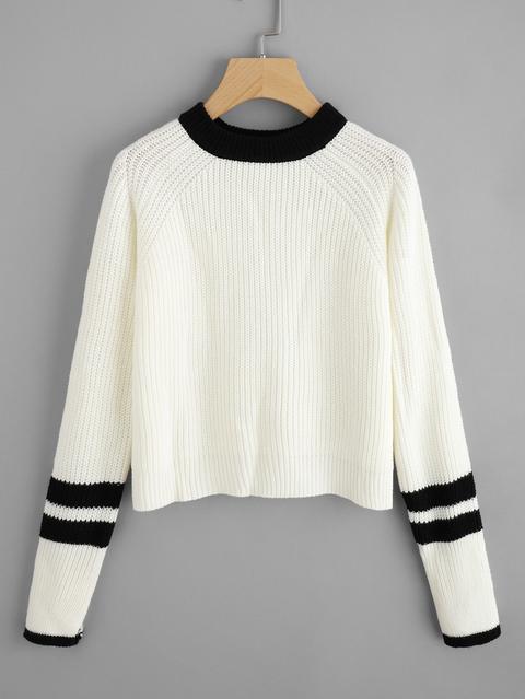 Jersey De Rayas Con Ribete En Contraste
