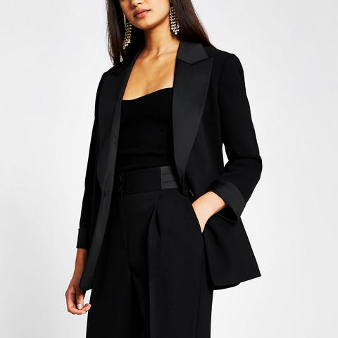 Black Tux Satin Contrast Blazer