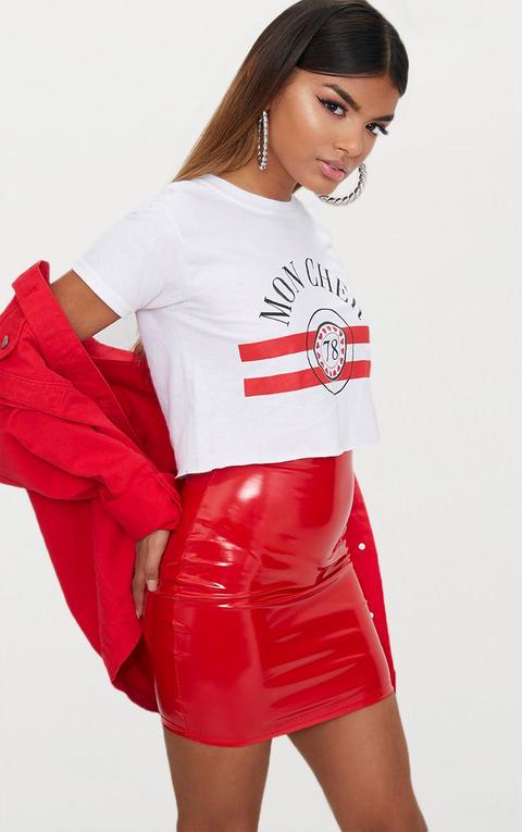 Petite Red Vinyl Mini Skirt