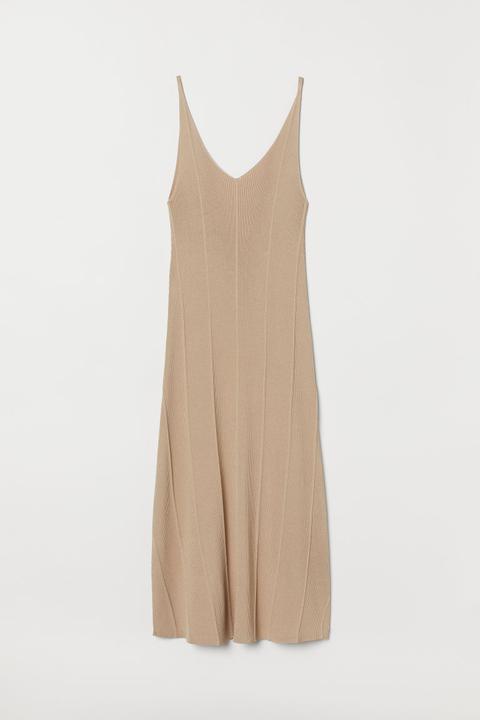 Geripptes Kleid - Beige - Damen