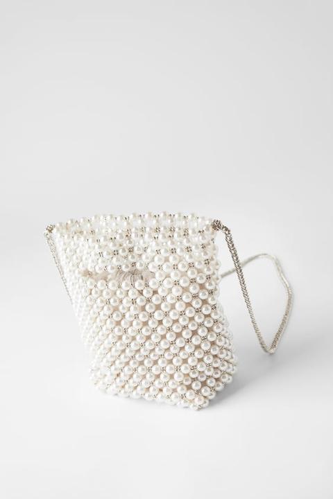 Zara Pearl Mini Bucket Bag Top Handle white Crossbody Shoulder gyuhji