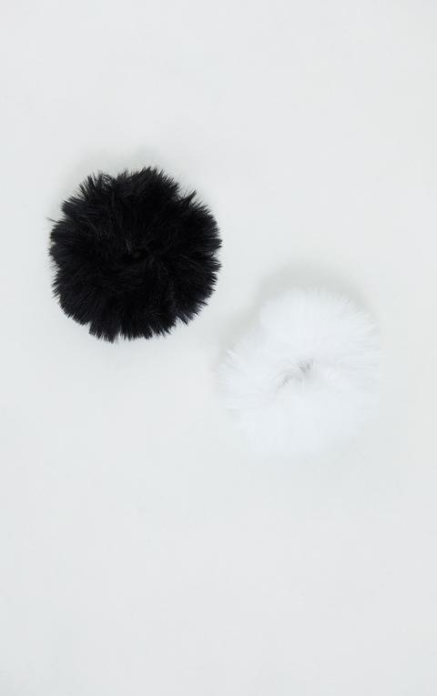 Black And White Faux Fur Two Pack Scrunchie