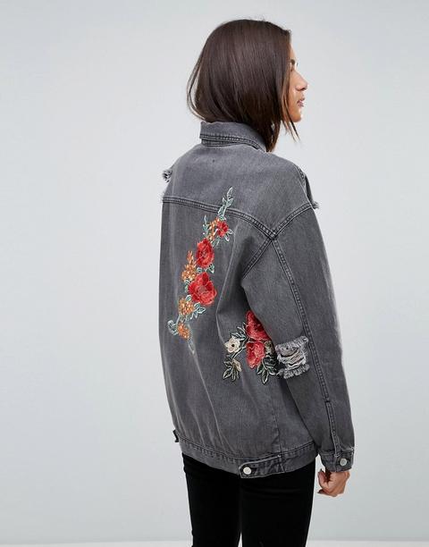 Chaqueta Vaquera Con Roturas Y Bordado Floral De Uncivilised