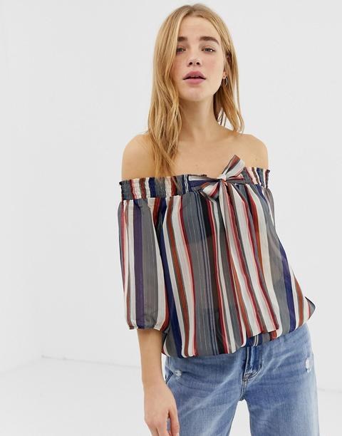 Qed London - Top Con Spalle Scoperte A Righe - Multicolore