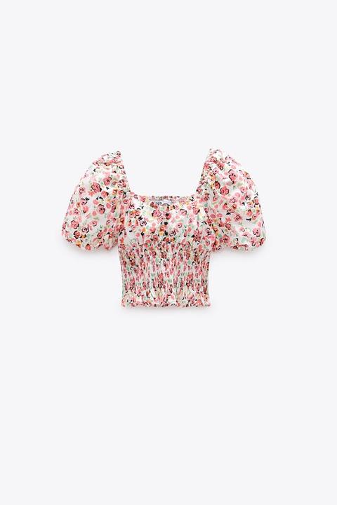 Printed Top With Elastic Detail