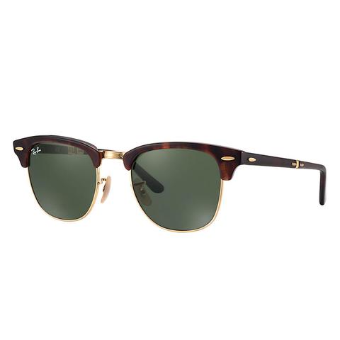 Clubmaster Plegable Unisex Sunglasses Lentes: Verde, Montura: Habana