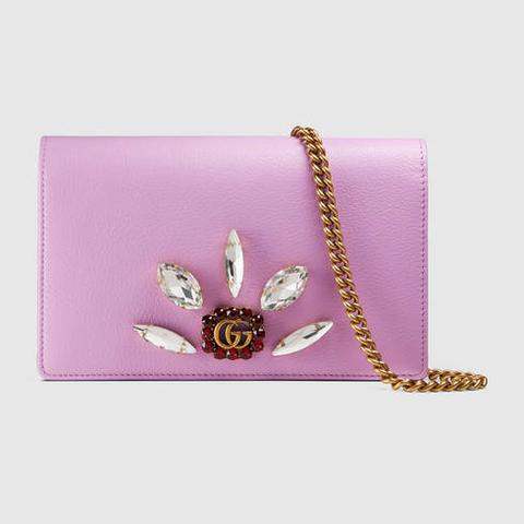 Minibolso De Piel Con Doble G, Cristales Y Cadena