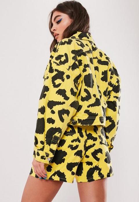yellow leopard print denim jacket