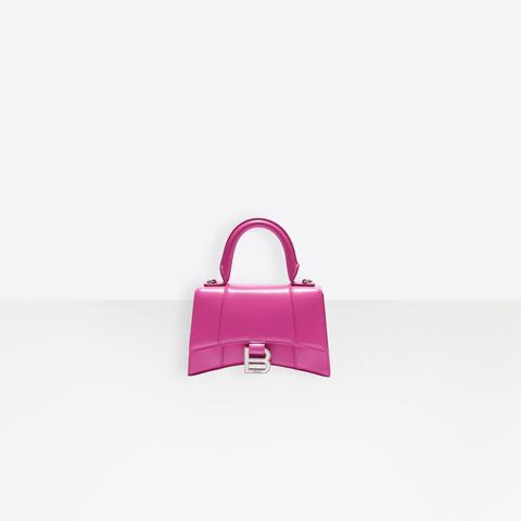 Hourglass Xs Top Handle Bag In Bright Pink Shiny Box Calfskin