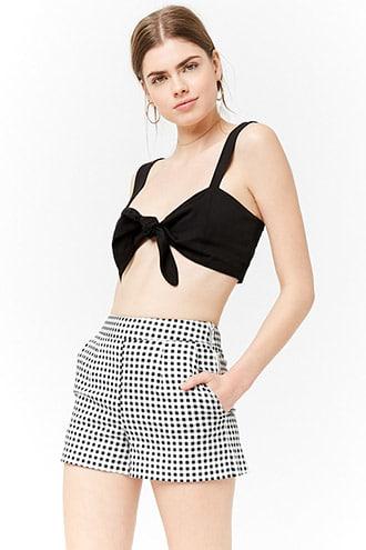 Forever 21 High-rise Gingham Shorts , Black/white