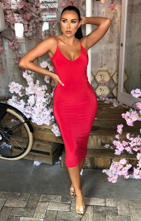 red slinky midi dress