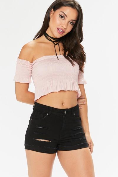 Kiera Black Ripped Folded Hem Denim Shorts