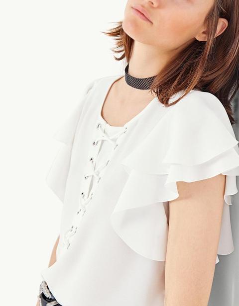 Top Lace-up Volant Ecru