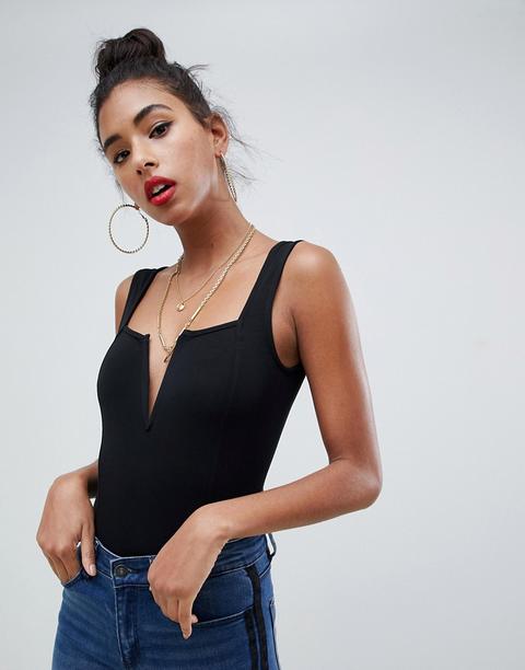 Body Sin Mangas Con Escote Pronunciado Y Barra En V De Asos Design
