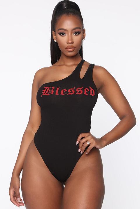 Blessed One Shoulder Bodysuit - Black