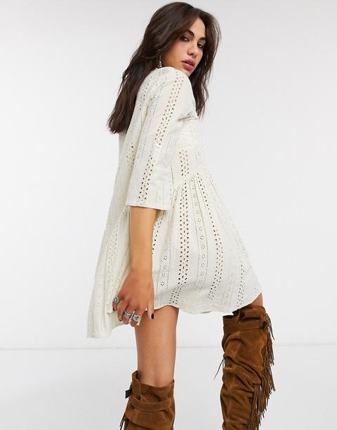 Only Broderie Smock Dress In Cream-white