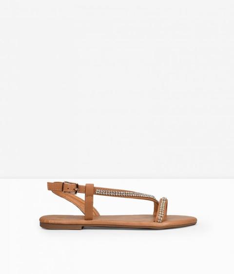 Sandalias Negras Planas Con Brillantes