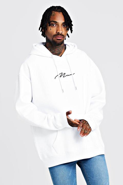 Sweat Oversize En Polaire Signature Man Homme - Blanc - L, Blanc