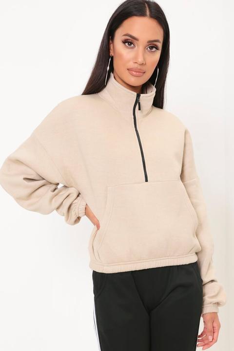 Camel Zip Through Ponte Sweatshirt